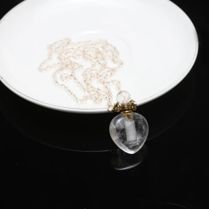 Heart Shape Natural Clear Quartz Perfume Bottle Pendant Necklace Women Essential Oil Diffuser Charms for Jewerly Party Gift - Image 6