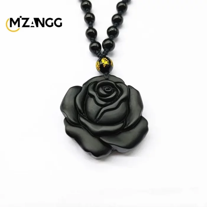 Obsidian Rose Pendant Personalized Black Rose Hand-carved Fashion Couple Rose Pendant High-grade Gifts - Image 7