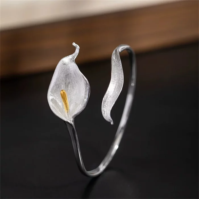 Retro S925 Sterling Silver Simplicity Calla Lily Bracelet for Women Fine Fashion Party Weddings Jewelry Personality Design - Image 3