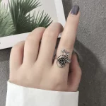 Buyee 925 Sterling Silver Female Big Ring Elegant Rose Flower Open Ring Finger for Women Fashion Ethnic Jewelry Circle Gift - Image 6