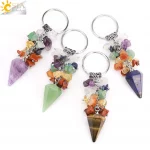 CSJA Meditation 7 Chakra Crystal Keychain Natural Stone Cone Pendant Stainless Steel Ring Holder Card Accessories Jewelry H342 - Image 3
