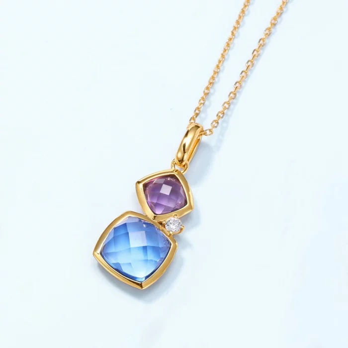 Wong Rain Vintage 10K Gold Plated 925 Sterling Silver Lab Sapphire Amethyst Garnet Citrine Gems Pendant Necklace Fine Jewelry - Image 6
