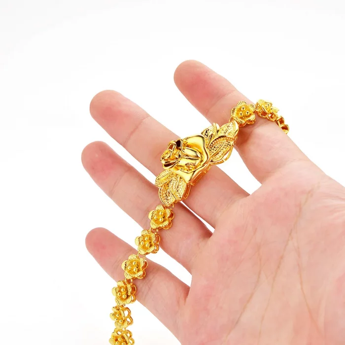 Luxury 24K 9999 Pure Gold Bracelet Women's Bracelet Flower Fashion Geometric Women's Personalized Watch Chain - Image 5