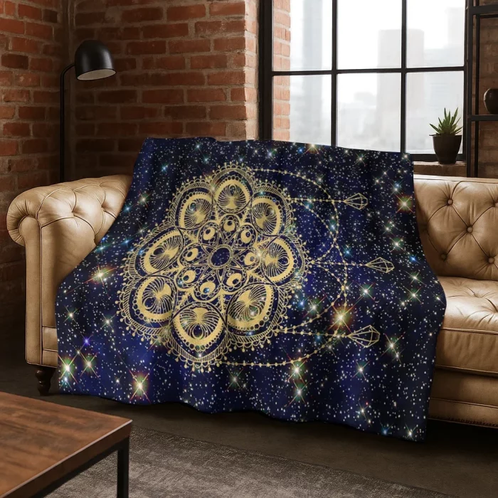 Bohemian Mandala Geometric Flower Flannel Blanket Soft Warm Blanket for Bedroom Room Living Room Bed Travel Camping Picnic Gift - Image 3