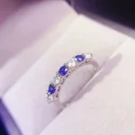 Natural Sapphire Ring with D Color Moissanite 3mm 925 Silver Lady Gift Simple Simple Birthday Present Wedding Gift - Image 4