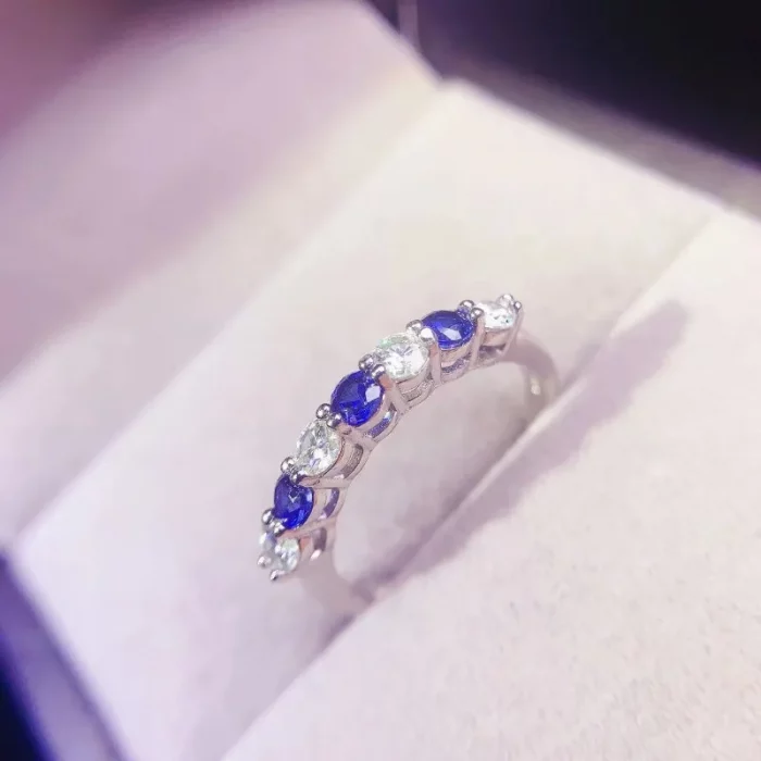 Natural Sapphire Ring with D Color Moissanite 3mm 925 Silver Lady Gift Simple Simple Birthday Present Wedding Gift - Image 4