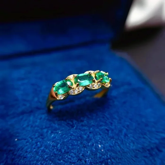 YULEM 100% Natural Emerald Ring 3mm*5mm Natural Emerald Silver Ring for Daily Wear 925 Silver Emerald Jewelry - Image 2