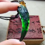 An authentic black jade domineering peak pendant, men's dark green jade double-sided dragon tooth necklace. - Image 2