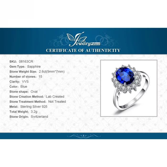 JewelryPalace Princess Diana Created Blue Sapphire 925 Sterling Silver Engagement Ring Ruby Natural Amethyst Citrine Blue Topaz - Image 7
