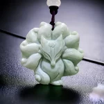 Green Natural Real Jade Nine tailed Fox Pendant Necklace Fashion Accessories Gemstones Chinese Talismans Carved Jewelry