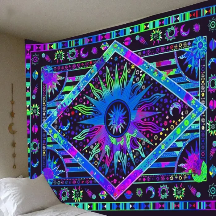 Psychedelic Dreamcatcher Moon Feather Tapestry Hippie Large Bohemian Mandala Tapestries Wall Cloth Carpet Ceiling Room Decor - Image 3