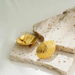 Retro Textured Intersecting Earrings for Women Multilayer Gold Color Stainless Steel Statement Stud Earring Waterproof Jewelry - Image 5