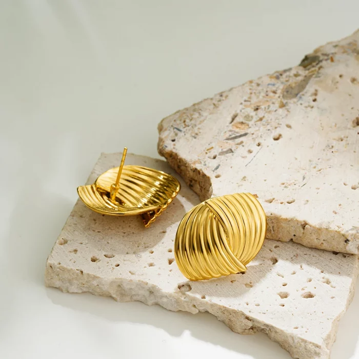 Retro Textured Intersecting Earrings for Women Multilayer Gold Color Stainless Steel Statement Stud Earring Waterproof Jewelry - Image 5