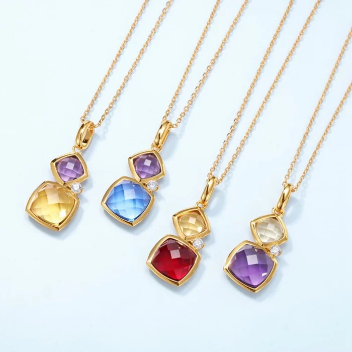 Wong Rain Vintage 10K Gold Plated 925 Sterling Silver Lab Sapphire Amethyst Garnet Citrine Gems Pendant Necklace Fine Jewelry - Image 7