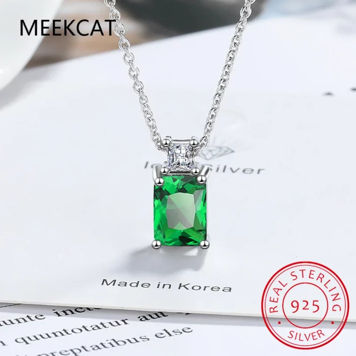 Emerald Cut Natural Garnet Amethyst Peridot Blue Topaz 925 Sterling Silver Square Pendant Necklace Colorful Gemstone Jewelry - Image 3