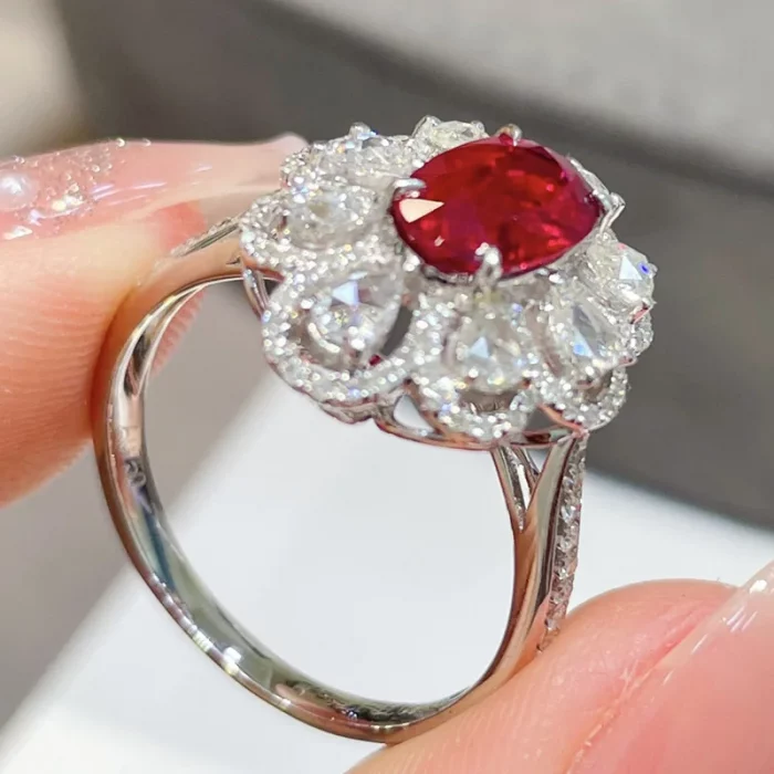 Fashion Drop Pendant Pear-shaped Zirconia Ring 925 Stamp High Quality Jewellery Imitation Natural Pigeon Blood Ruby Oval Ring - Image 7
