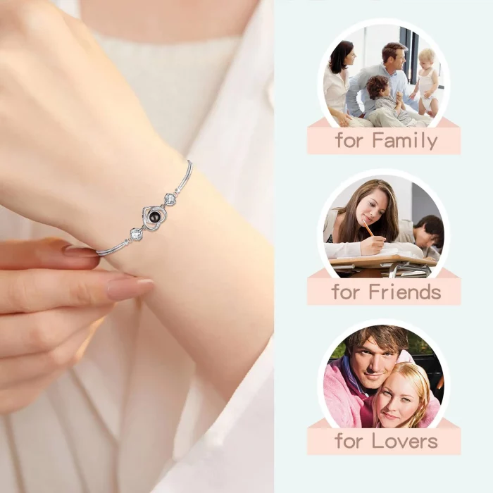 Custom Photo Projection Bracelet Heart Zircona Pendant Stainless Steel Couple DIY Picture Inside Bracelet For Women Jewelry - Image 4