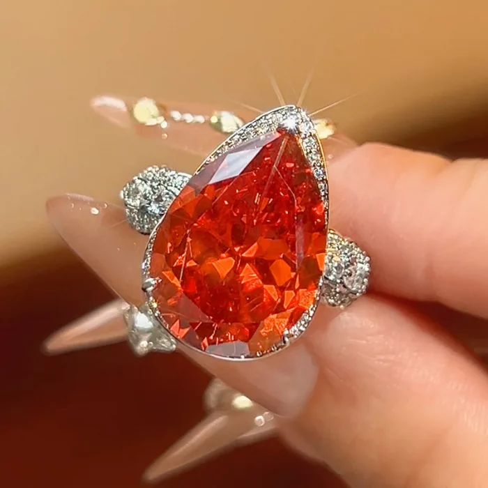 KQDANCE Pear Brilliant Cut Large 13*21 mm Created Yellow Citrine Blue Aquamarine Orange Gemstone Zircon Diamond Rings For Women - Image 5