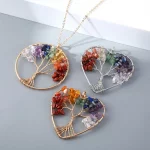 Tree of Life Natural Gravel Stone Pendant Necklace Healing Chakra Fortune Crystal Natural Stone Clavicle Chain Neck Jewelry - Image 3