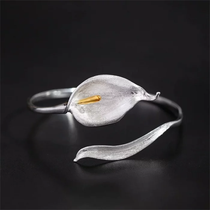 Retro S925 Sterling Silver Simplicity Calla Lily Bracelet for Women Fine Fashion Party Weddings Jewelry Personality Design - Image 6