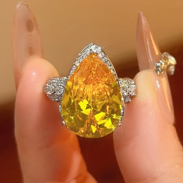 KQDANCE Pear Brilliant Cut Large 13*21 mm Created Yellow Citrine Blue Aquamarine Orange Gemstone Zircon Diamond Rings For Women - Image 4