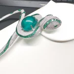 Europe America Style Necklace Women Lady Inlay Green Cubic Zircon Synthetic Emerald Snake Snakelike Choker - Image 5