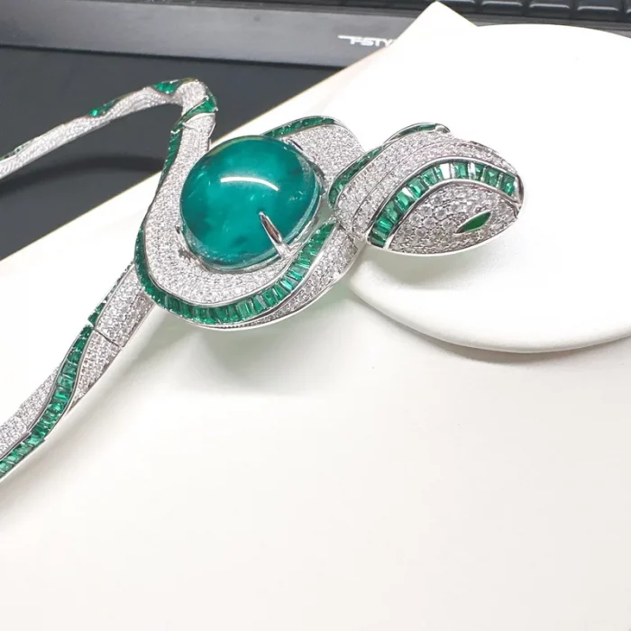 Europe America Style Necklace Women Lady Inlay Green Cubic Zircon Synthetic Emerald Snake Snakelike Choker - Image 5