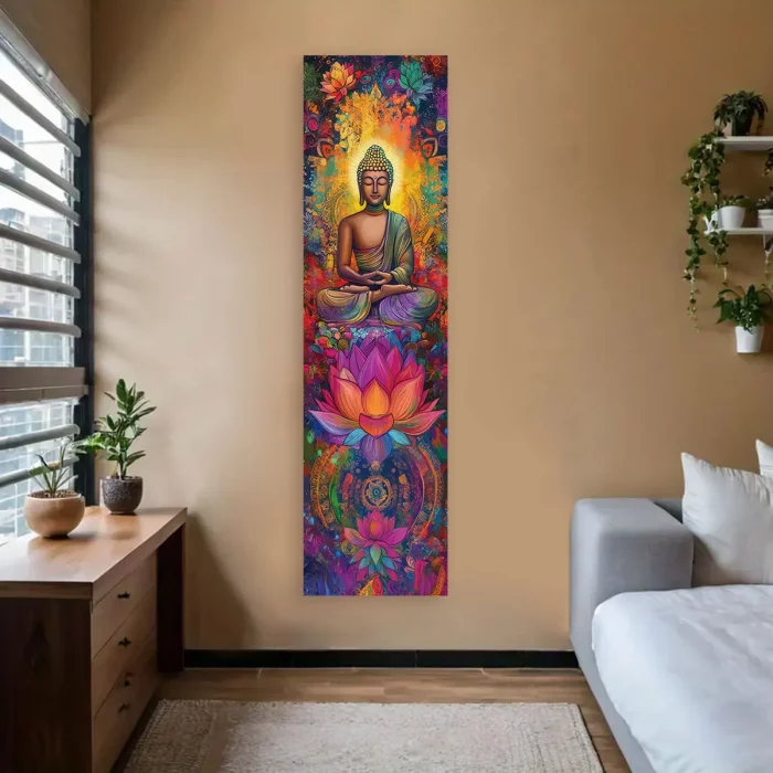 Buddha Statues And Lotus Wall Decoration Colorful Mandala Vertical Tapestry Wall Hanging Meditation Religion Art Tapestry - Image 1
