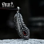 BEIER Hot Sell Popular Fire Feather Red Zircon Pendant Necklace Stainless Steel Fashion Jewelry For Men Women Cool Gift BP8-916 - Image 2