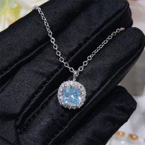 New 925 sterling silver women's necklace with aquamarine and diamond pendant Jewelry necklace Wedding party wedding gift