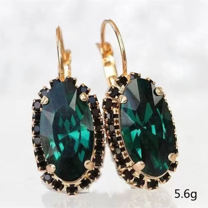 Emerald Earrings Luxury Green Crystal Earrings Big Gem Earrings Women's Black Zircon Jewelry Women's Fashion Elegant Earrings - Image 4