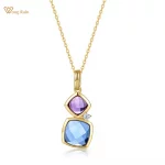 Wong Rain Vintage 10K Gold Plated 925 Sterling Silver Lab Sapphire Amethyst Garnet Citrine Gems Pendant Necklace Fine Jewelry - Image 2