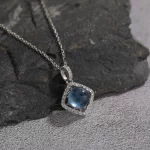 Dawn's Jewel S925 Sterling Silver Natural Aquamarine Colored Gems Necklace Women's Fashion Personality All-match Square Pendant