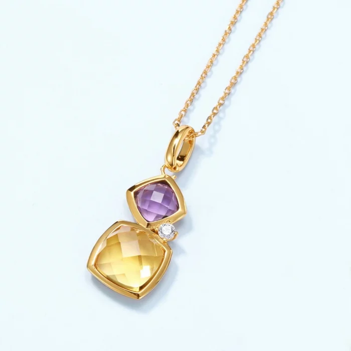 Wong Rain Vintage 10K Gold Plated 925 Sterling Silver Lab Sapphire Amethyst Garnet Citrine Gems Pendant Necklace Fine Jewelry - Image 4