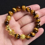Pi Xiu Tiger Eye Stone Beads Bracelet Feng Shui Yellow Power Stone Women Men Elastic Jewelry Gold Color Pixiu Good Luck Bracelet - Image 6