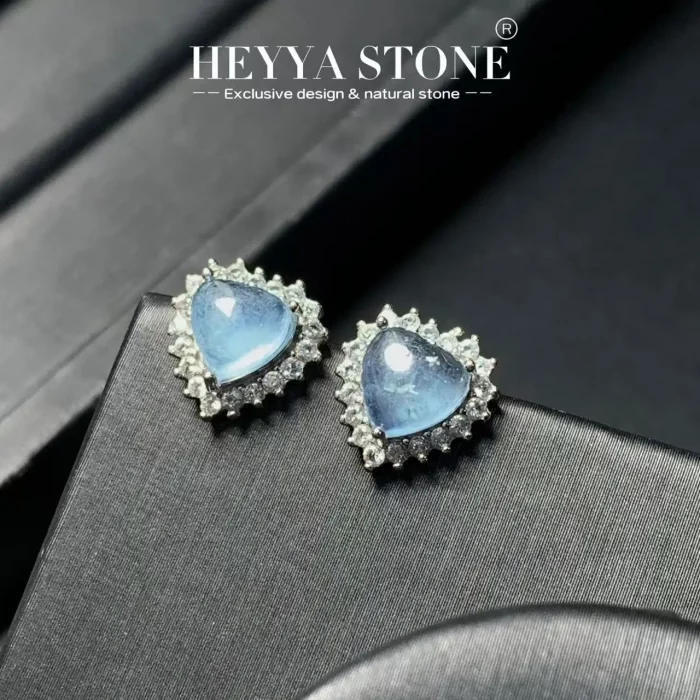 HEYYA STONE Oval Natural Aquamarine Stud Earrings For Women stainless steel Simple Fine Jewelry Stone Gemstone Classic Style - Image 2