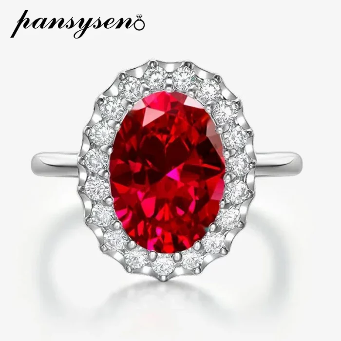 PANSYSEN Luxury 100% 925 Sterling Silver 8CT Oval Cut Amethyst Ruby Sapphire Diamond Ring for Women Cocktail Party Fine Jewelry - Image 4
