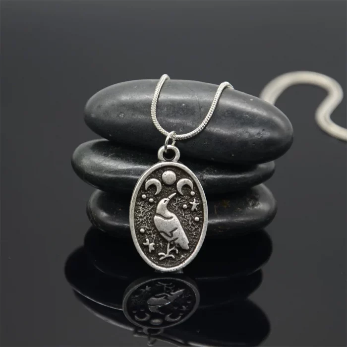 Odin Raven Triple Moon Goddess Viking Pendant Necklace Wicca Pagan Talisman Amulet Witchcraft Jewelry Valentines Day Gift - Image 2