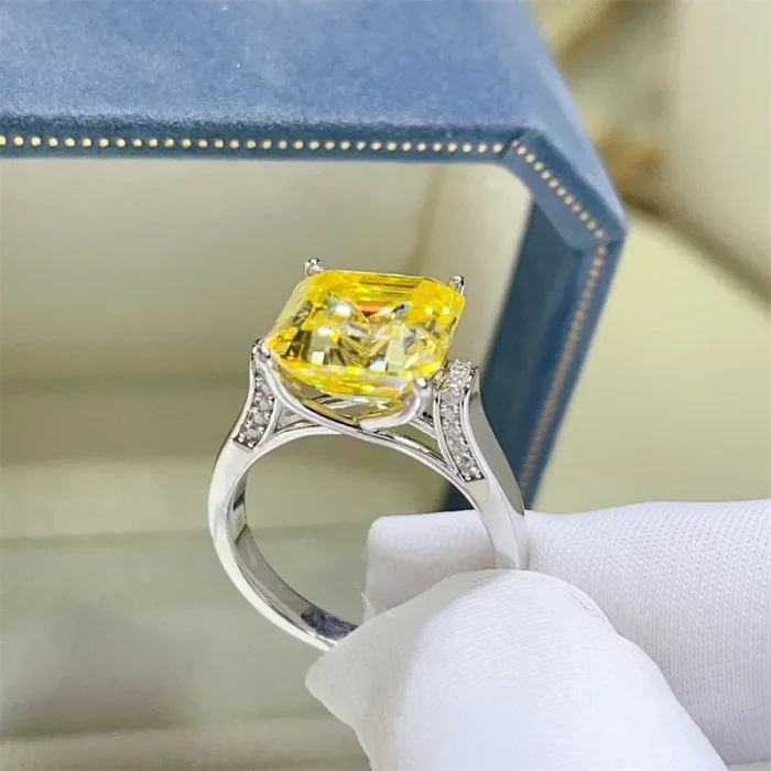 NKHOG Asscher Cut Moissanite Rings S925 Silver Square Yellow Diamond Women Men Luxury Wedding Band Jewelry Gifts GRA Certificate - Image 6