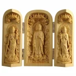 1Pc Exquisite Boxwood Carving Guanyin Buddha Statue Western Sansheng Wood Carving Crafts Home Decoration - Image 3