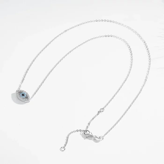 TONGZHE 925 Sterling Silver Necklace Pendant Lucky Evil Eye Blue CZ Long Link Chain Turkey Jewelry Sapphire Aquamarine Necklace - Image 6
