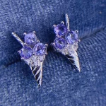 Fine Natural Tanzanite Silver Ice Cream Design Earring 3x3mm Natural Tanzanite 925 Silver Tanzanite Engagement Earring - Image 2