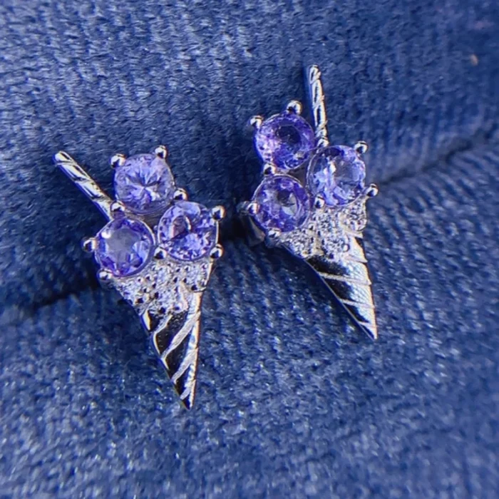 Fine Natural Tanzanite Silver Ice Cream Design Earring 3x3mm Natural Tanzanite 925 Silver Tanzanite Engagement Earring - Image 2