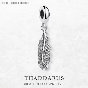 Rebel Feather Charm For Women Men Vintage 925 Sterling Silver Autumn Jewelry