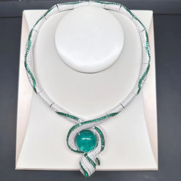 Europe America Style Necklace Women Lady Inlay Green Cubic Zircon Synthetic Emerald Snake Snakelike Choker - Image 2