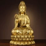 Copper Bodhisattva Guanyin Buddha Statue Home Living Room Ornaments Sea Sitting Lotus Decor