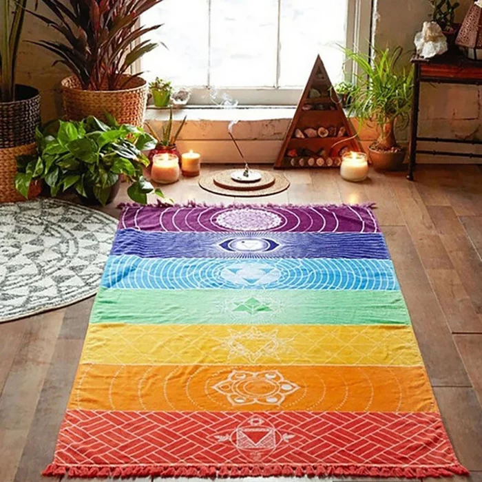 Rainbow Boho Beach Mat Mandala Blanket Striped Wall Hanging Tapestry Scarf Yoga Mat PRE Tapestries - Image 4