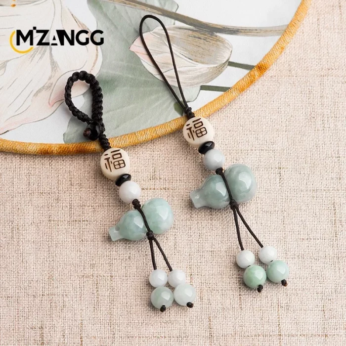 Original Natural A Goods Jadeite Gourd Mobile Phone Pendant Chinese Style Simple Jade Car Key Chain Bag Hanging Men and Women - Image 2