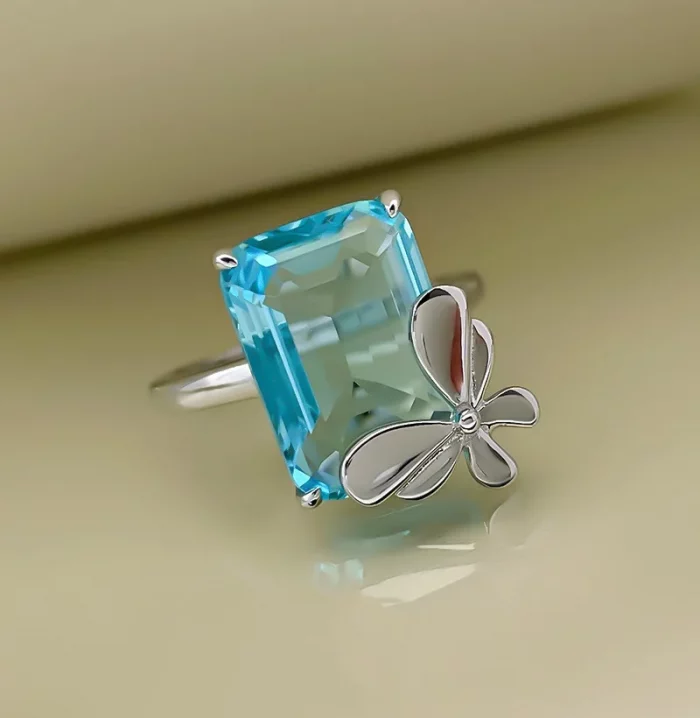925 Stamp New Butterfly Ring Female Rectangular Aquamarine Sapphire Yellow Zircon Fashion Ring Party Birthday Jewelry Gift - Image 4