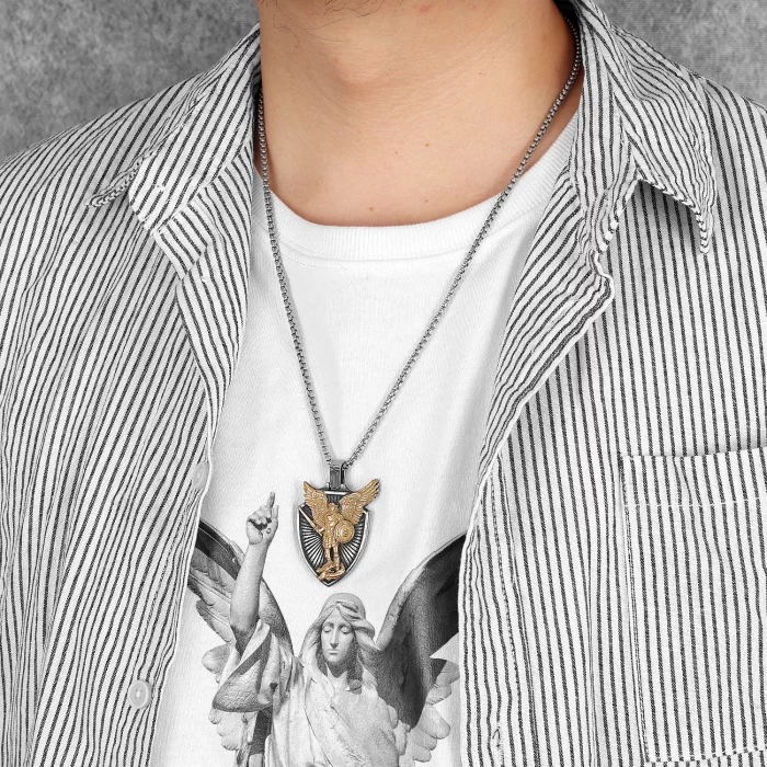 Archangel St.Michael Shield Amulet Exorcism Stainless Steel Men Necklaces Pendant Chain Punk For Women Fashion Jewelry Gifts - Image 6